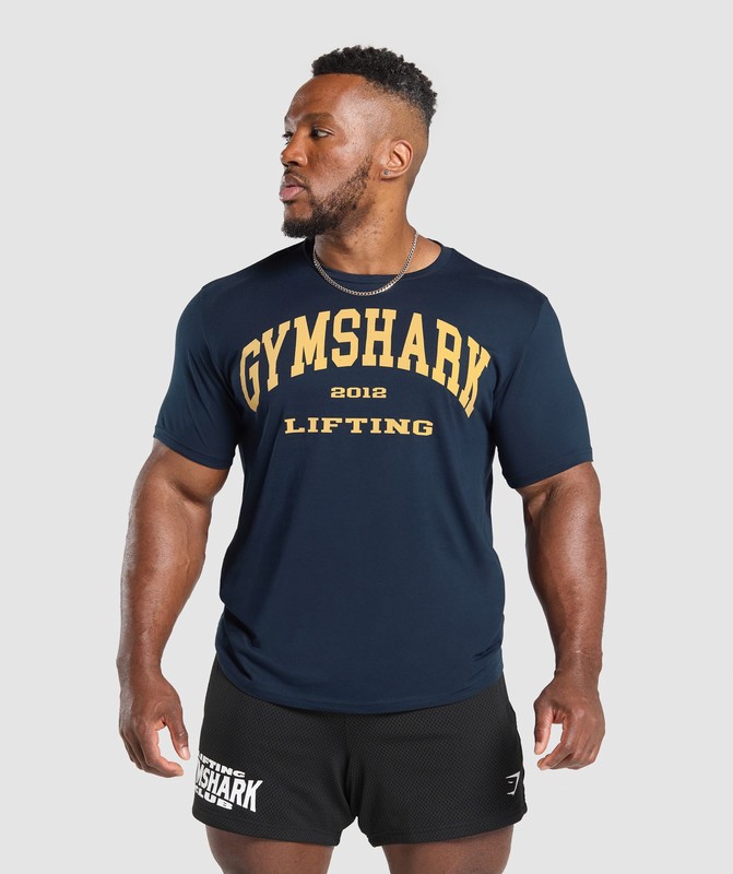Gymshark 2012 Lifting T-Shirt T-Shirt Heren Donkerblauw | BLAI59728