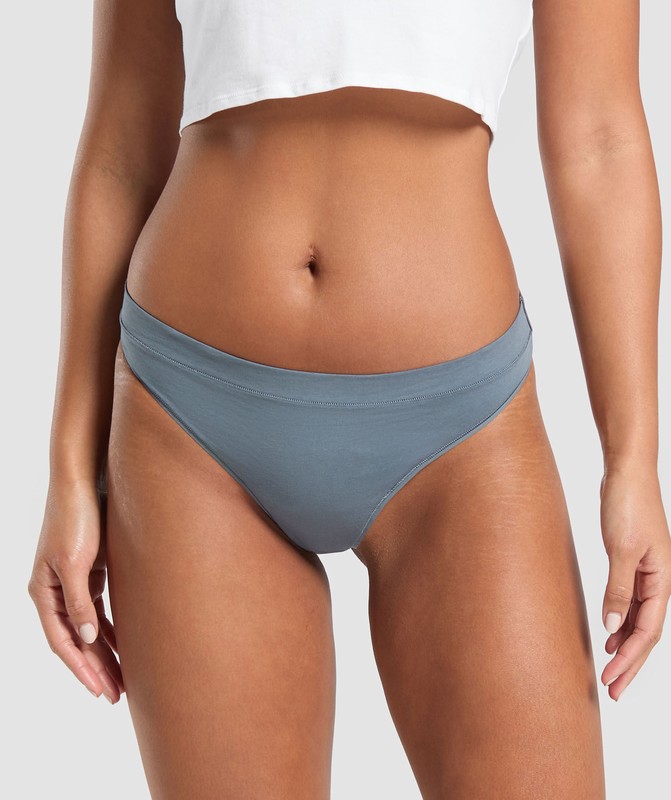 Gymshark 3pk Thong String Dames Blauw Blauw Grijs | WPLA69412