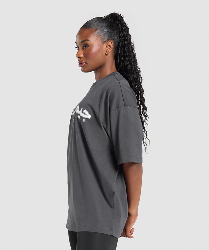 Gymshark Acid Wash OS Baggy Tee GFX T-Shirt Dames Grijs | GNDL56127