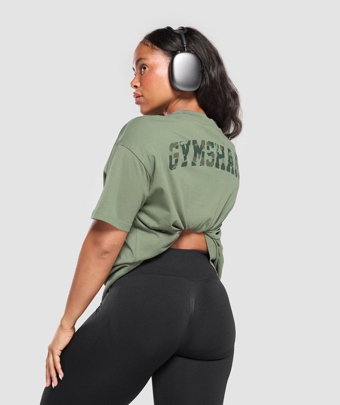 Gymshark Adapt Camo Graphic Oversized Top Top Dames Groen | KQYB32740