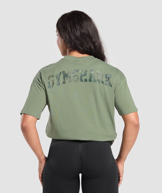 Gymshark Adapt Camo Graphic Oversized Top Top Dames Groen | KQYB32740