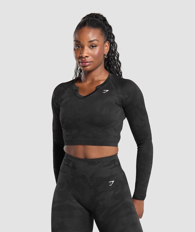 Gymshark Adapt Camo Long Sleeve Crop Top Crop Top Dames Zwart Grijs | PBYE02347