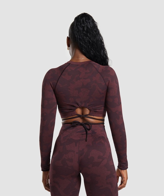 Gymshark Adapt Camo Seamless Long Sleeve Crop Top Crop Top Dames Bruin Bordeaux Bruin | EFLU28169
