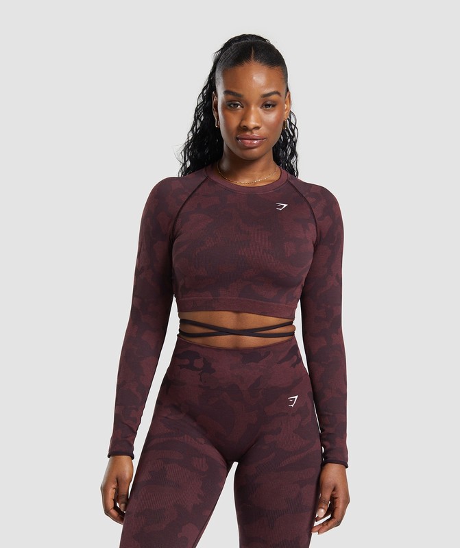 Gymshark Adapt Camo Seamless Long Sleeve Crop Top Crop Top Dames Bruin Bordeaux Bruin | EFLU28169