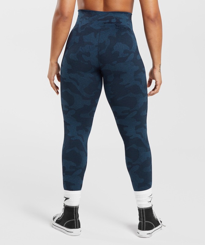 Gymshark Adapt Camo Seamless Ribbed Leggings Leggings Dames Blauw Blauw | GOPH40218