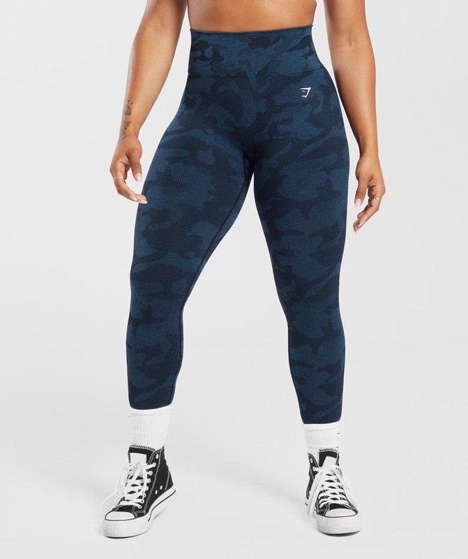 Gymshark Adapt Camo Seamless Ribbed Leggings Leggings Dames Blauw Blauw | GOPH40218