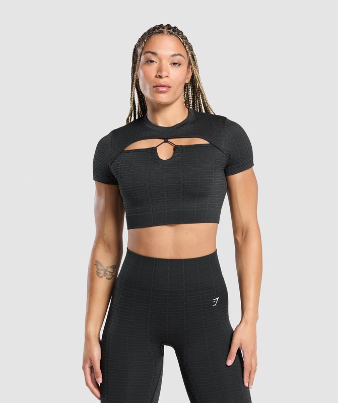 Gymshark Adapt Monogram Seamless Ruched Crop Top Crop Top Dames Zwart Grijs | AUHE87931