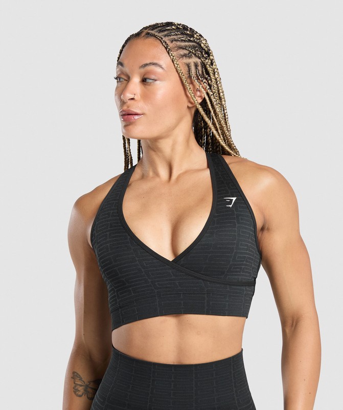 Gymshark Adapt Monogram Seamless Sports Bra Sport BH Dames Zwart Grijs Zwart Grijs | ASJL60147