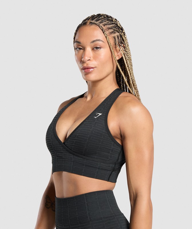 Gymshark Adapt Monogram Seamless Sports Bra Sport BH Dames Zwart Grijs Zwart Grijs | ASJL60147