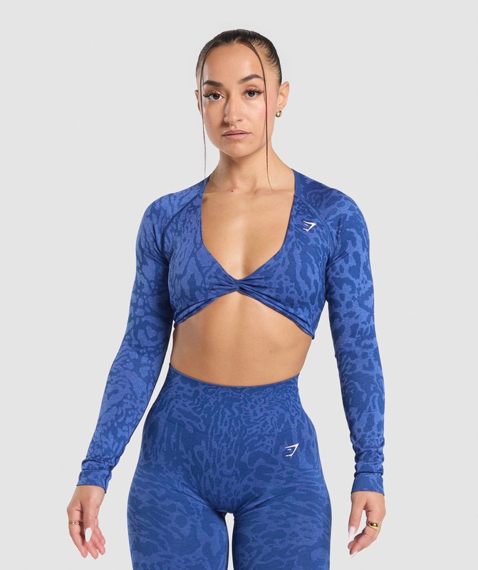 Gymshark Adapt Safari Long Sleeve Crop Top Crop Top Dames Blauw Blauw | TALF06459