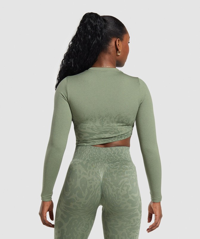 Gymshark Adapt Safari Seamless Faded Long Sleeve Top Top Dames Groen Groen | KGXF63402