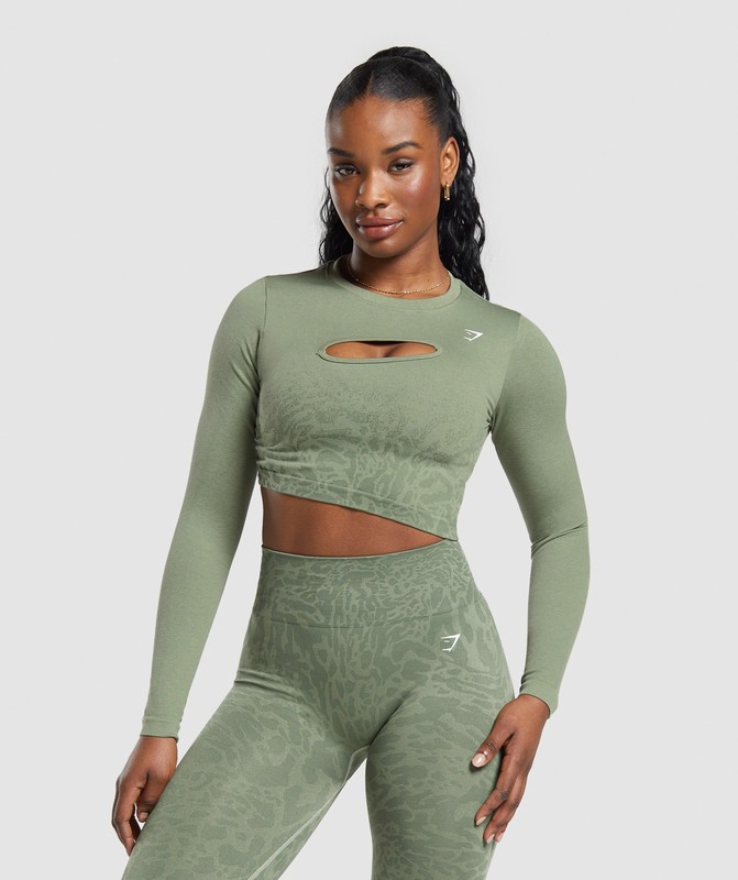 Gymshark Adapt Safari Seamless Faded Long Sleeve Top Top Dames Groen Groen | KGXF63402