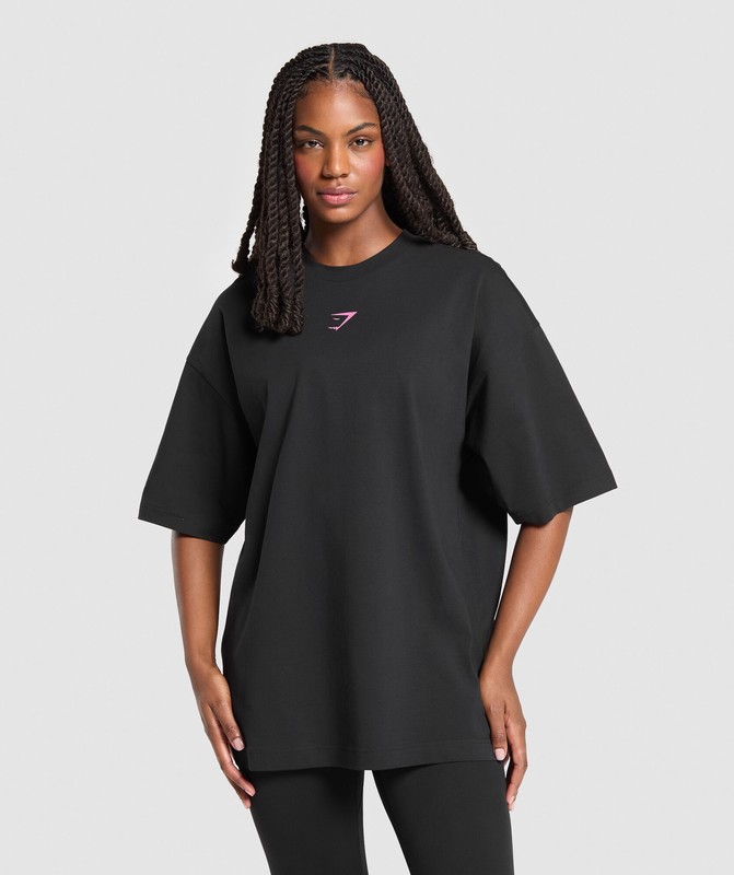 Gymshark Arabic Oversized Graphic T-Shirt T-Shirt Dames Zwart Roze | XNEY73084
