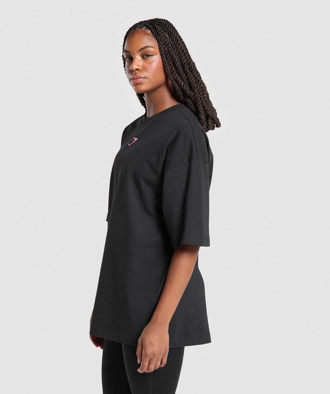 Gymshark Arabic Oversized Graphic T-Shirt T-Shirt Dames Zwart Roze | XNEY73084