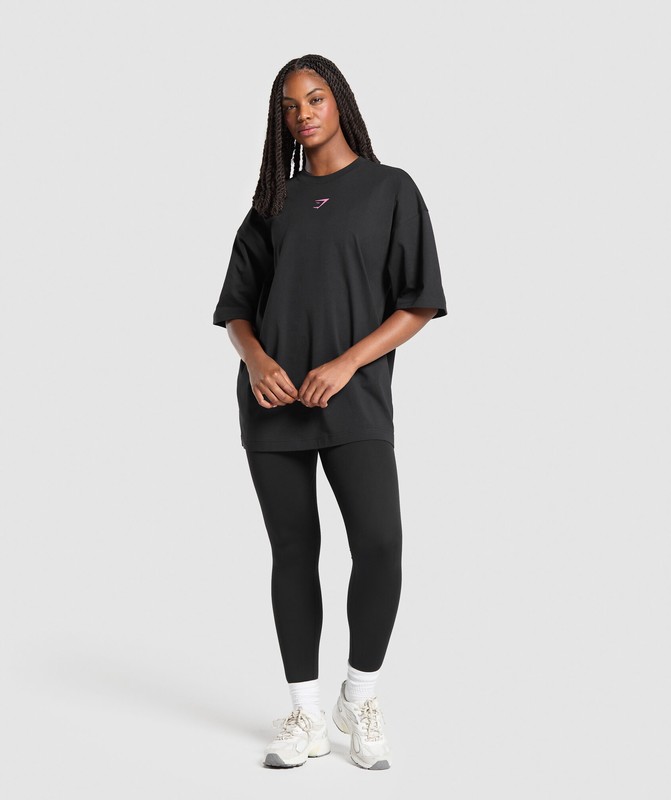 Gymshark Arabic Oversized Graphic T-Shirt T-Shirt Dames Zwart Roze | XNEY73084