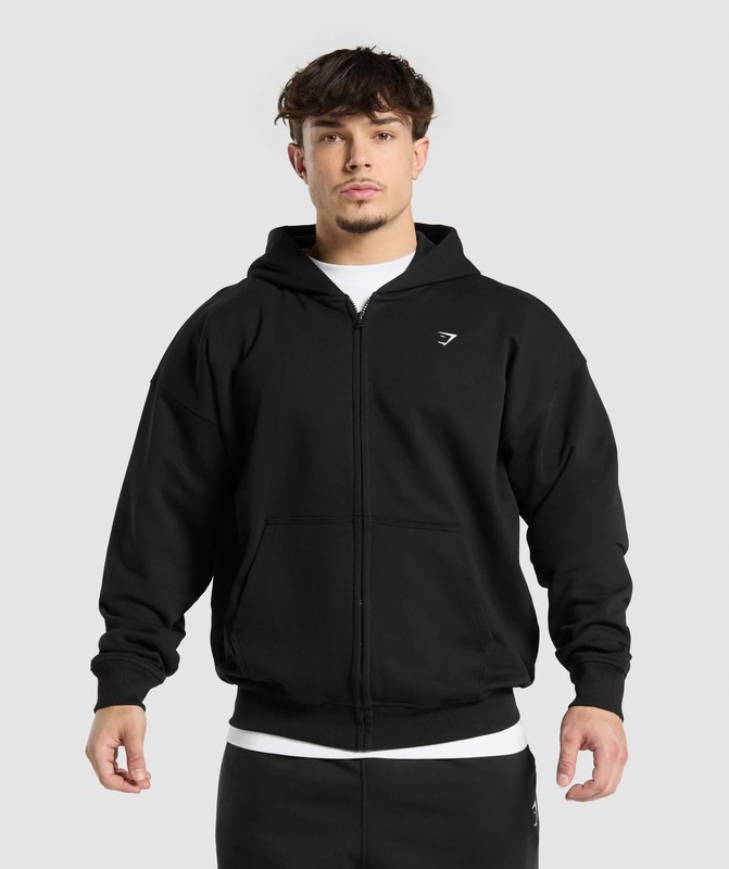 Gymshark Atlas Zip Up Hoodie Hoodie Heren Zwart | ASRD89407
