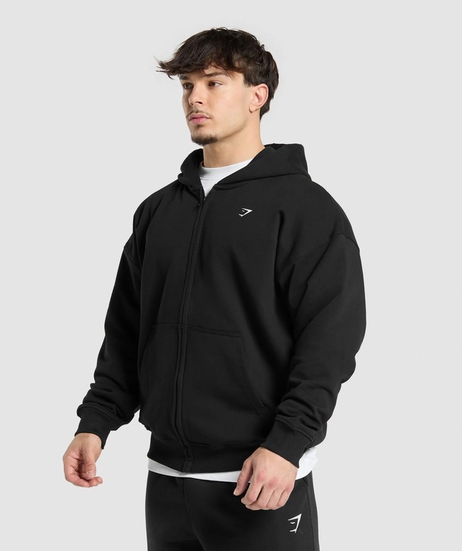 Gymshark Atlas Zip Up Hoodie Hoodie Heren Zwart | ASRD89407