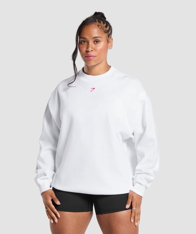 Gymshark Barbell Hearts Oversized Sweatshirt Sweatshirts Dames Wit | SKCH47569