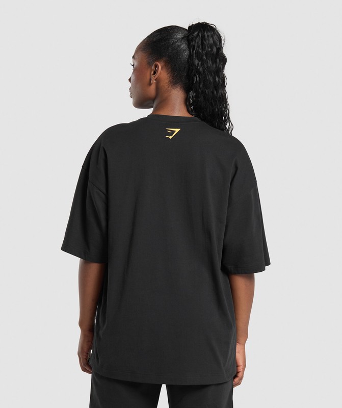 Gymshark Block Overlay OS Baggy Tee GFX T-Shirt Dames Zwart | MEVU32075