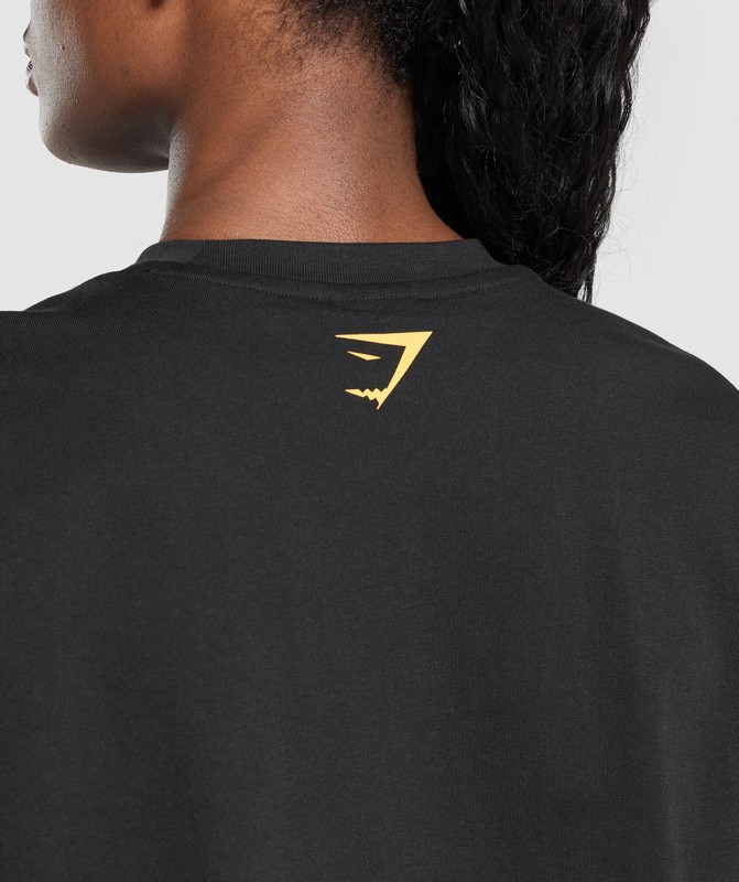 Gymshark Block Overlay OS Baggy Tee GFX T-Shirt Dames Zwart | MEVU32075