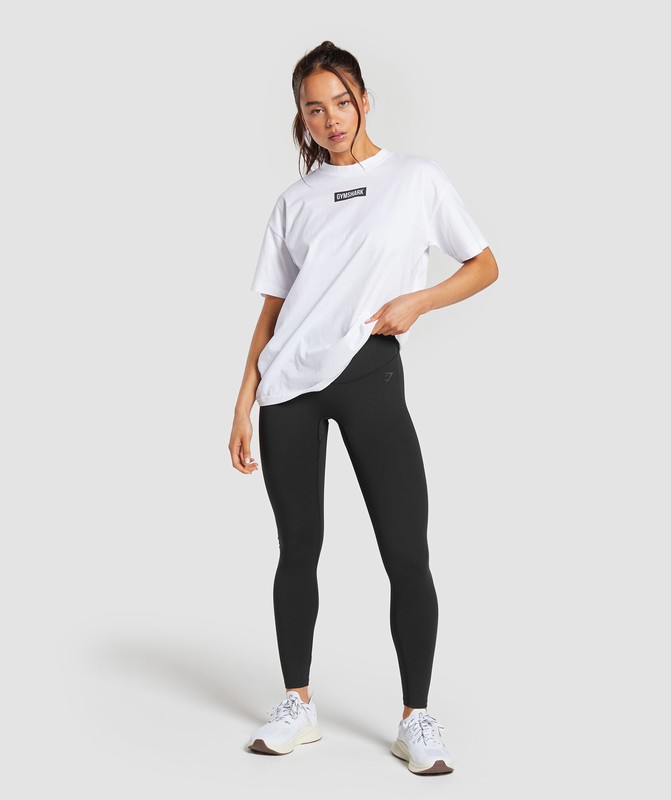 Gymshark Block Oversized T-Shirt T-Shirt Dames Wit Zwart | GOPV73481