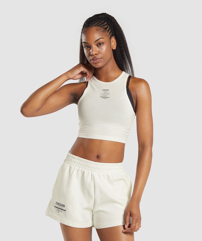 Gymshark Care Label Graphic Cropped Tank Tanktop Dames Wit | LSQN41923