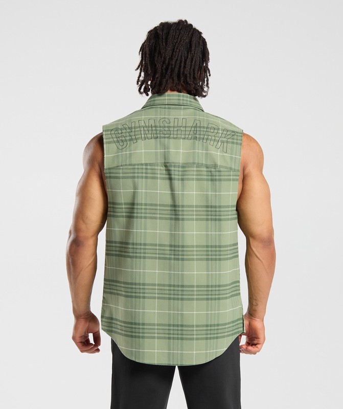 Gymshark Check Sleeveless Shirt Overhemd Heren Groen | RSKA46513