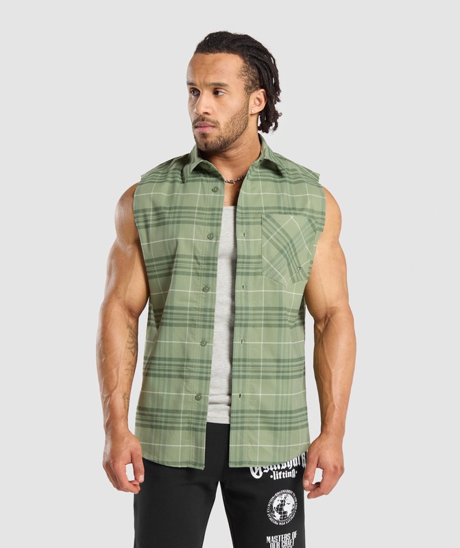Gymshark Check Sleeveless Shirt Overhemd Heren Groen | RSKA46513