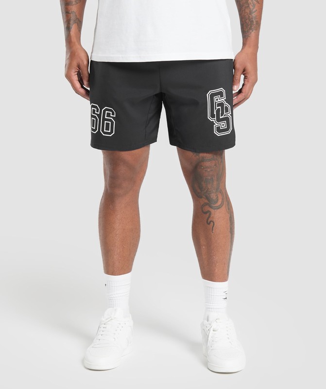 Gymshark Collegiate Graphic Shorts Korte Broek Heren Zwart | PGMQ23896