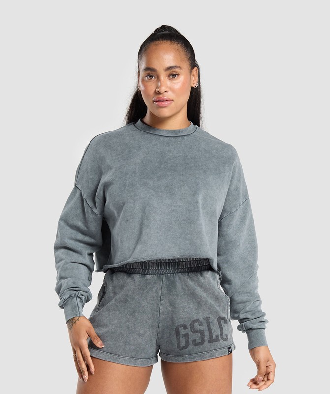 Gymshark Collegiate Shadow Washed Midi Sweatshirt Sweatshirts Dames Grijs | STVI38057