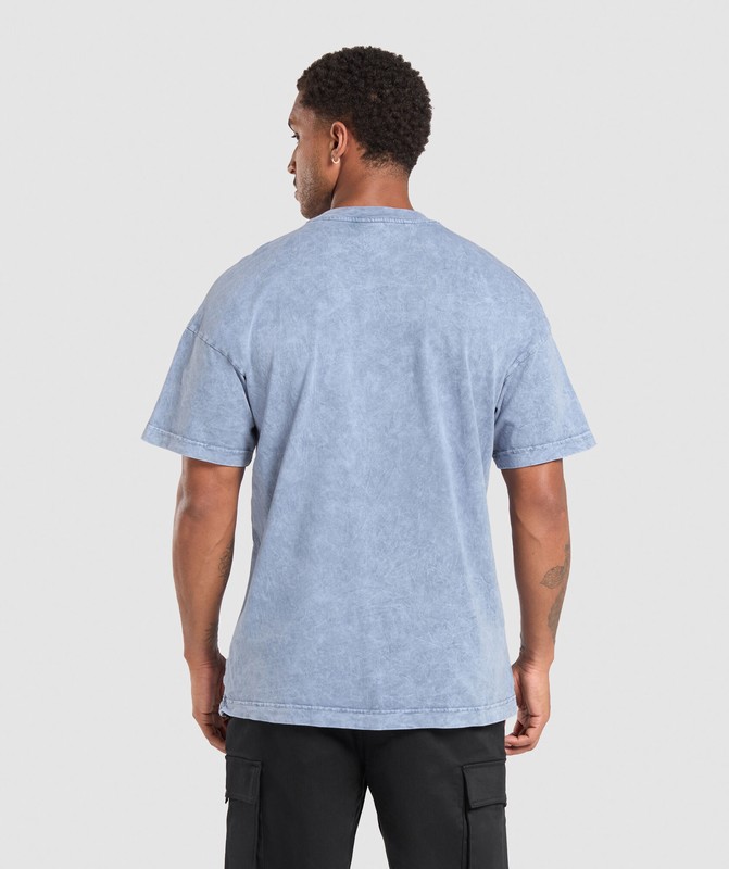 Gymshark Collegiate Shadow Washed T-Shirt T-Shirt Heren Blauw | DHME12763
