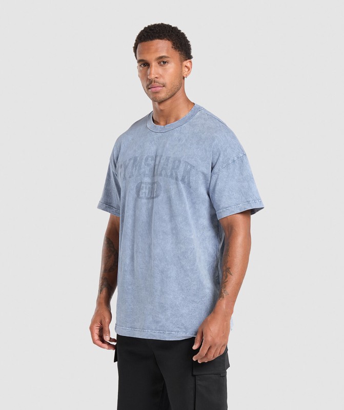 Gymshark Collegiate Shadow Washed T-Shirt T-Shirt Heren Blauw | DHME12763
