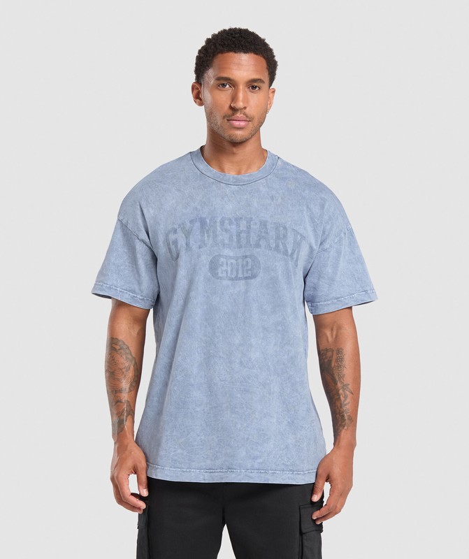 Gymshark Collegiate Shadow Washed T-Shirt T-Shirt Heren Blauw | DHME12763