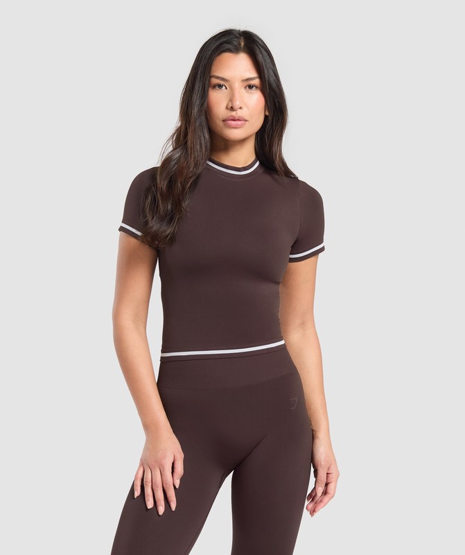 Gymshark Contrast Seamless Midi Tee T-Shirt Dames Bruin | RJEA86029