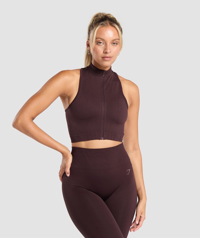 Gymshark Corset Seamless Crop Tank Tanktop Dames Bruin | ZSIG54316
