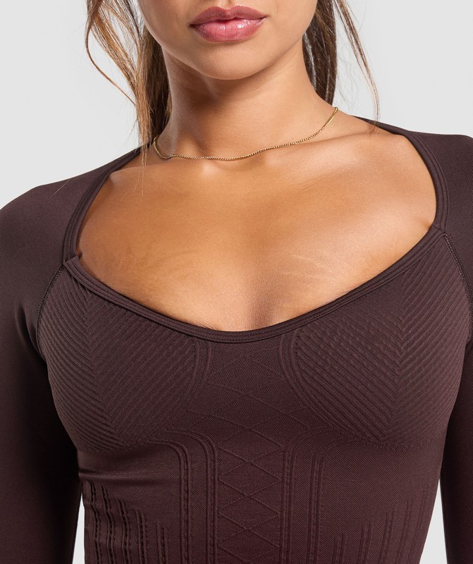 Gymshark Corset Seamless Long Sleeve Top Top Dames Bruin | WOXU43618