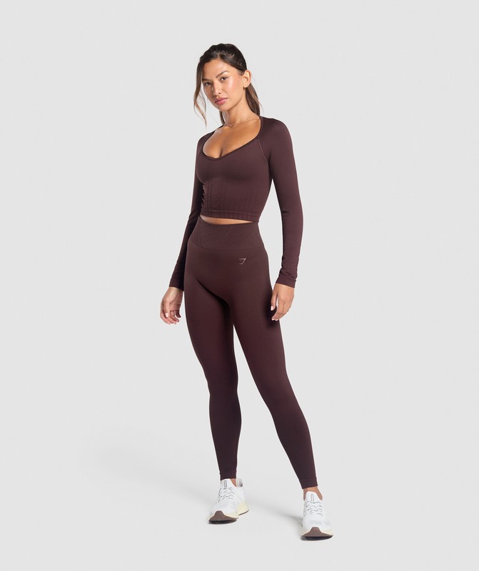 Gymshark Corset Seamless Long Sleeve Top Top Dames Bruin | WOXU43618