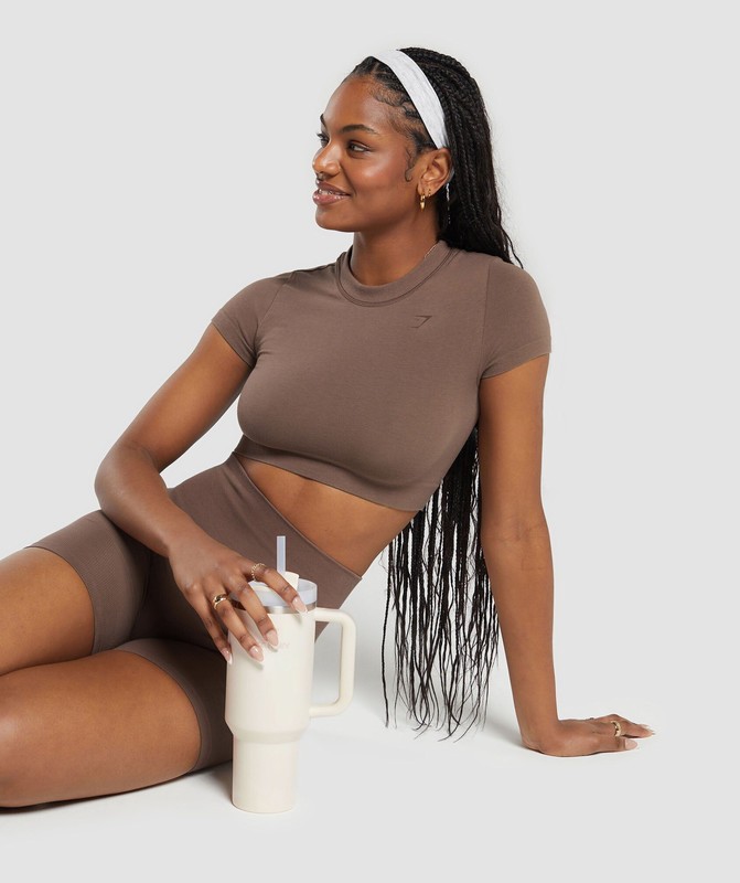 Gymshark Cotton Seamless Crop Top Crop Top Dames Bruin | QPYV10796