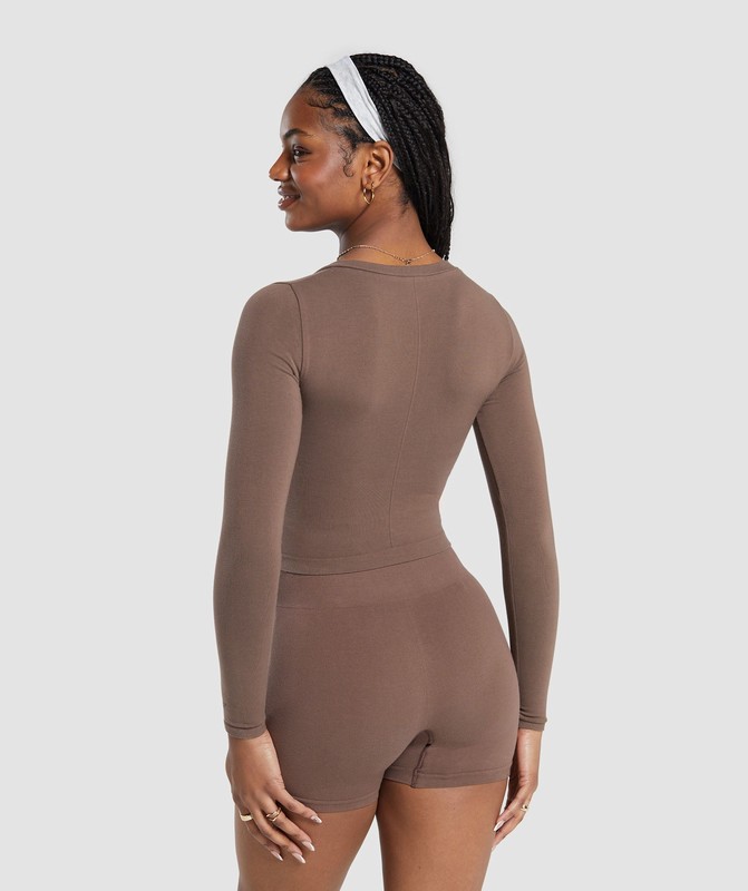 Gymshark Cotton Seamless Long Sleeve Midi Top Top Dames Bruin | JQUC95374