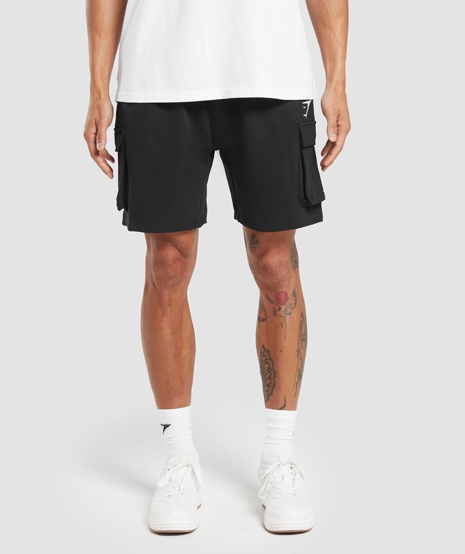 Gymshark Crest 7" Cargo Shorts Korte Broek Heren Zwart | IAUB74315