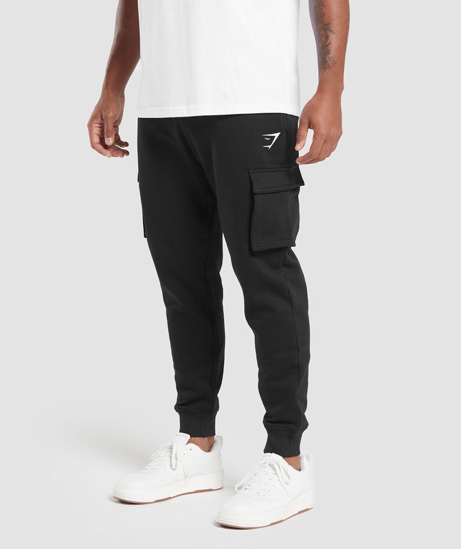 Gymshark Crest Cargo Joggers Joggingbroek Heren Zwart | RWKZ98567
