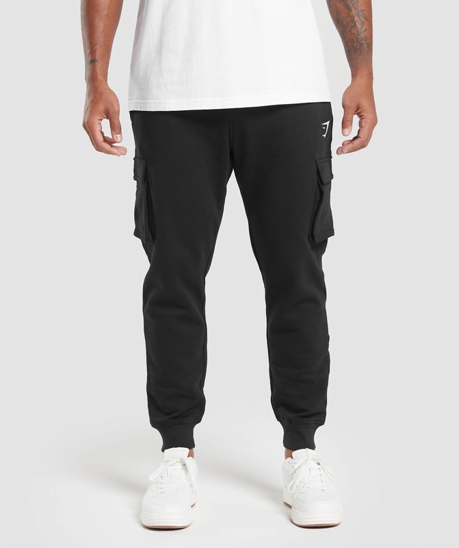 Gymshark Crest Cargo Joggers Joggingbroek Heren Zwart | RWKZ98567