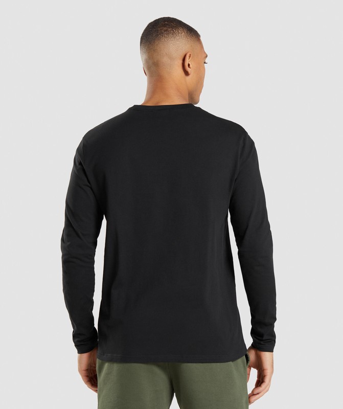 Gymshark Crest Long Sleeve T-Shirt T-Shirt Heren Zwart | ICUR98540