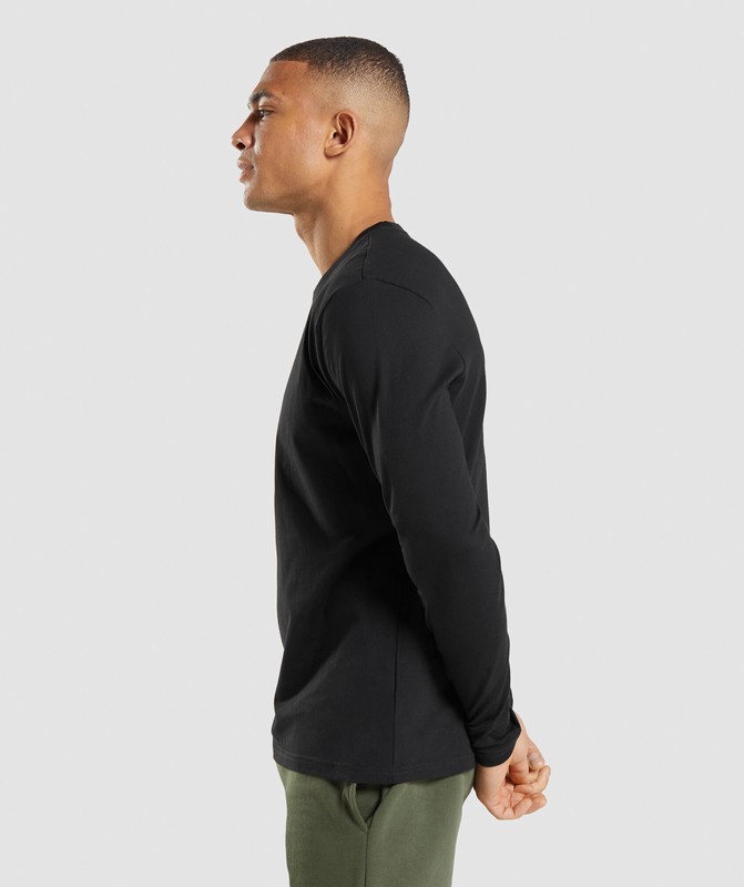 Gymshark Crest Long Sleeve T-Shirt T-Shirt Heren Zwart | ICUR98540
