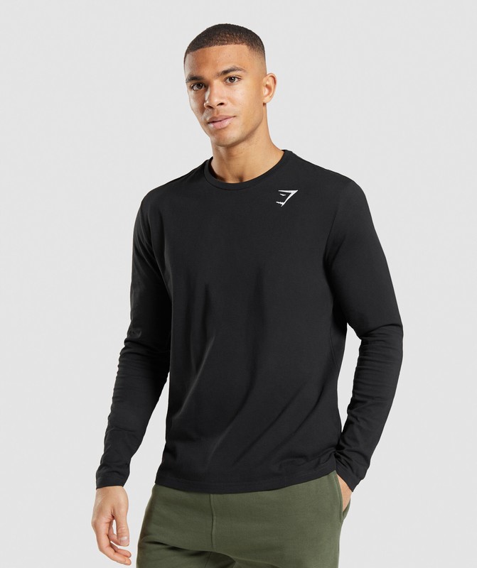 Gymshark Crest Long Sleeve T-Shirt T-Shirt Heren Zwart | ICUR98540