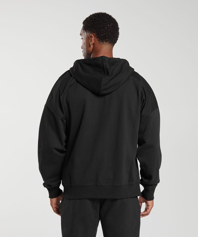 Gymshark Crest Oversized Zip Up Hoodie Hoodie Heren Zwart | XKVR73940