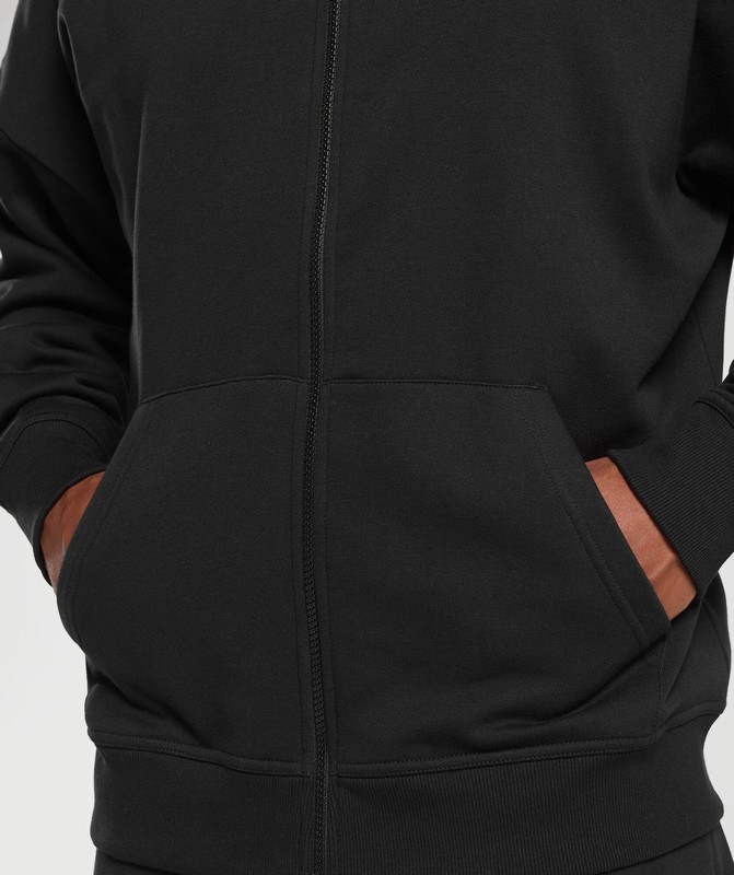 Gymshark Crest Oversized Zip Up Hoodie Hoodie Heren Zwart | XKVR73940