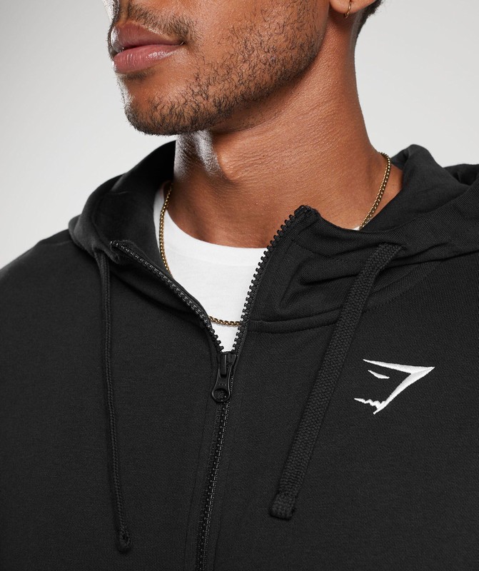 Gymshark Crest Oversized Zip Up Hoodie Hoodie Heren Zwart | XKVR73940