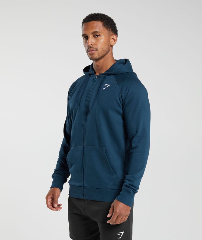 Gymshark Crest Zip Up Hoodie Hoodie Heren Donkerblauw | QEKD35872