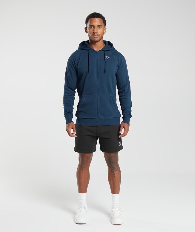 Gymshark Crest Zip Up Hoodie Hoodie Heren Donkerblauw | QEKD35872
